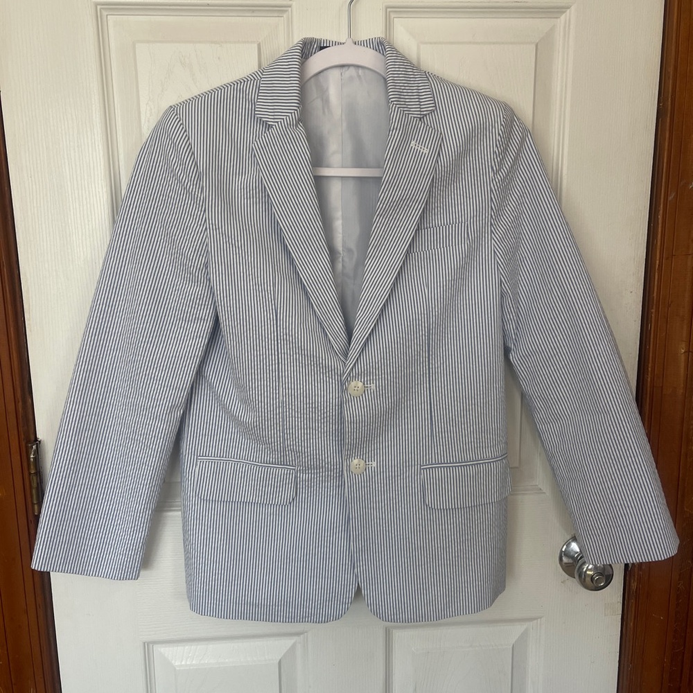 Boys Izod Searsucker Blue and White Striped Blazer